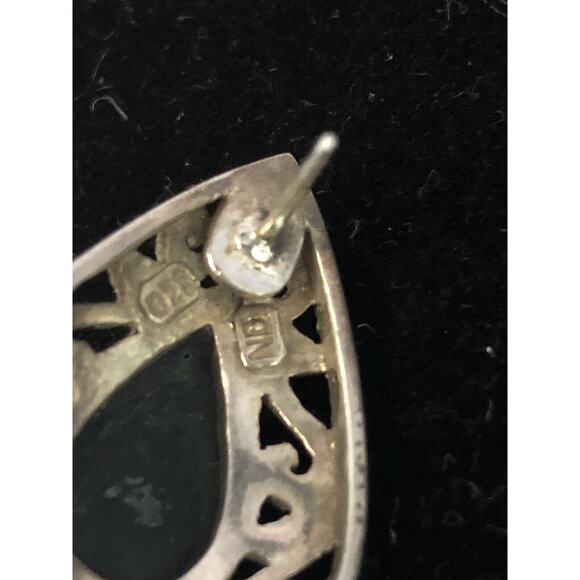 Vintage Sterling Silver And Black Onyx Teardrop Statement Earrings - Picture 4 of 6